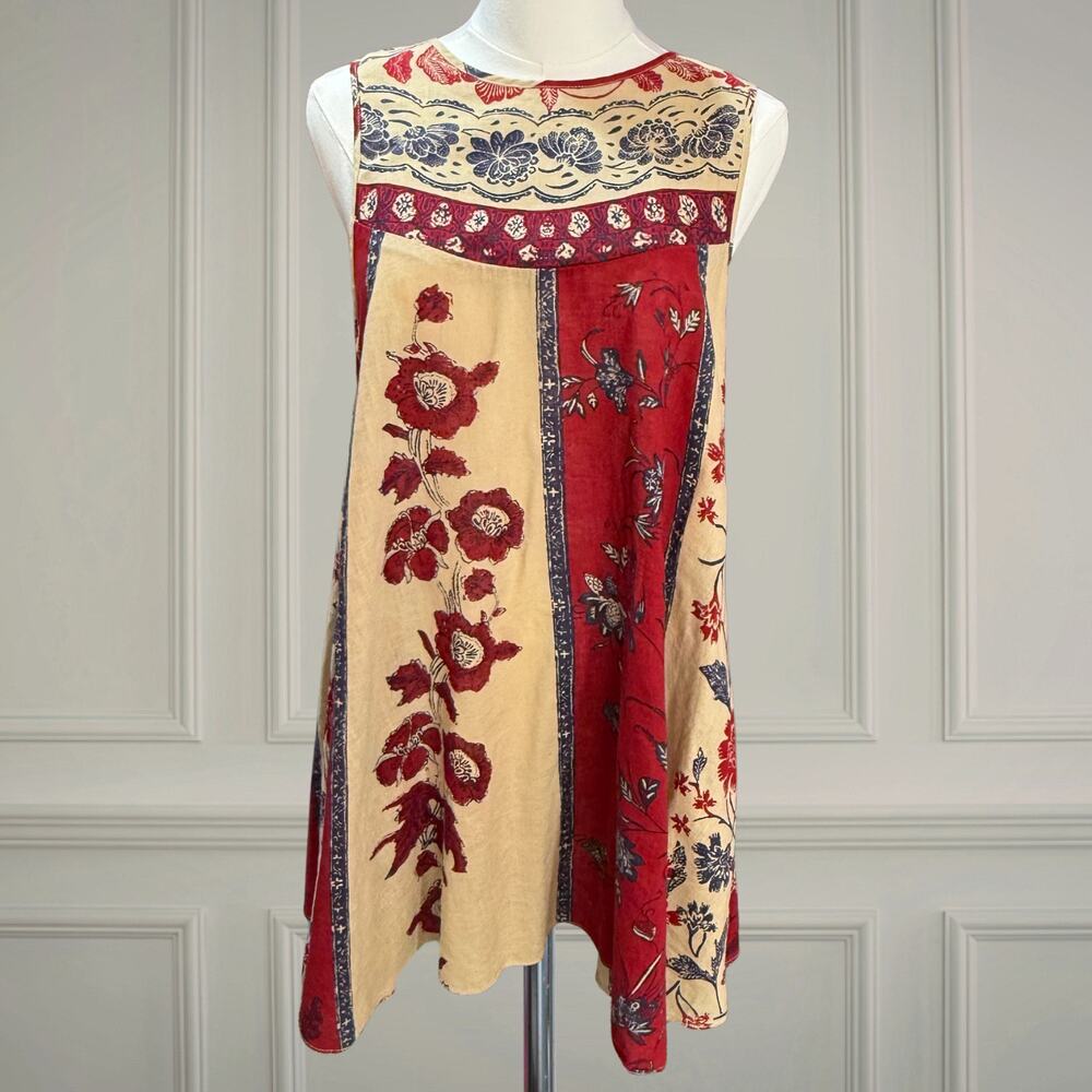 Free People Russian Circles Boho Botanical Sleeveless Shift Mini Dress Red XS - Picture 2 of 7